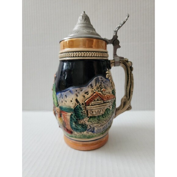 Beer Stein with Lid Western Germany da ist es schon auf der Alm Mountain Meadow - Picture 3 of 10